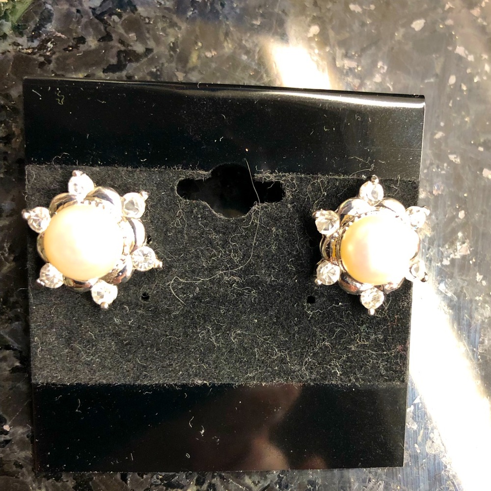 Snowflake Faux Pearl and Rhinestone earrings, backing stamped 925.